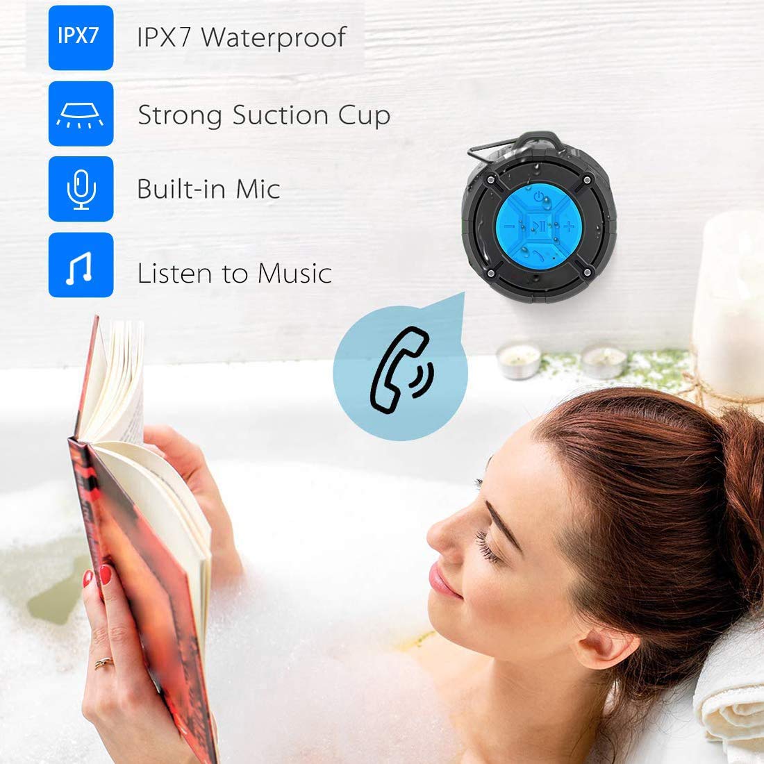 Portable Wireless RGB Shower Speaker With Suction Cup