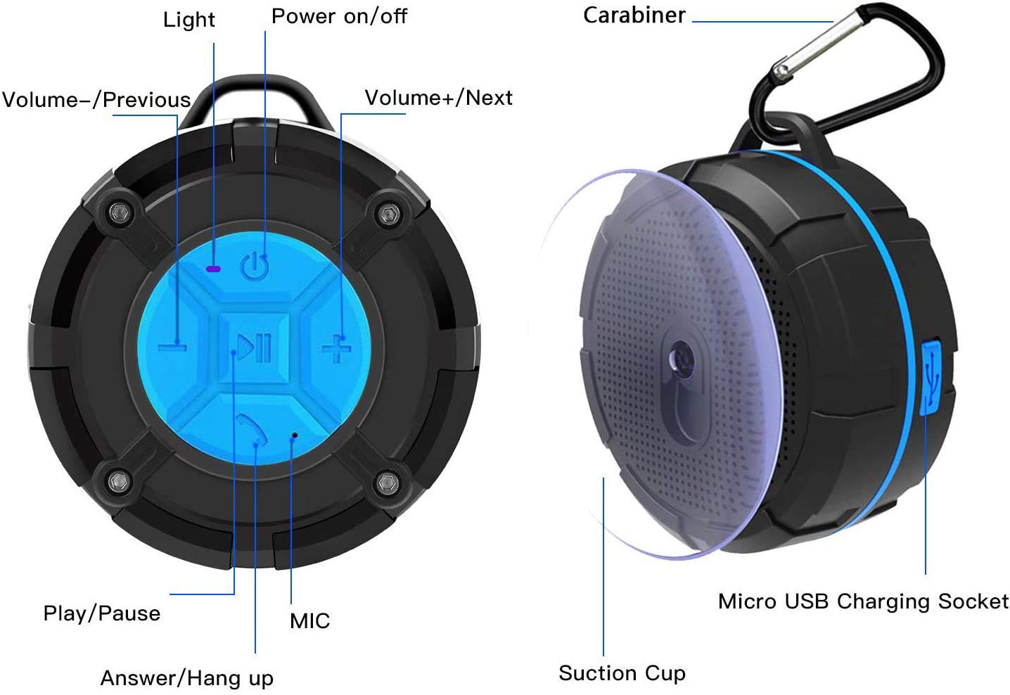 Portable Wireless RGB Shower Speaker With Suction Cup